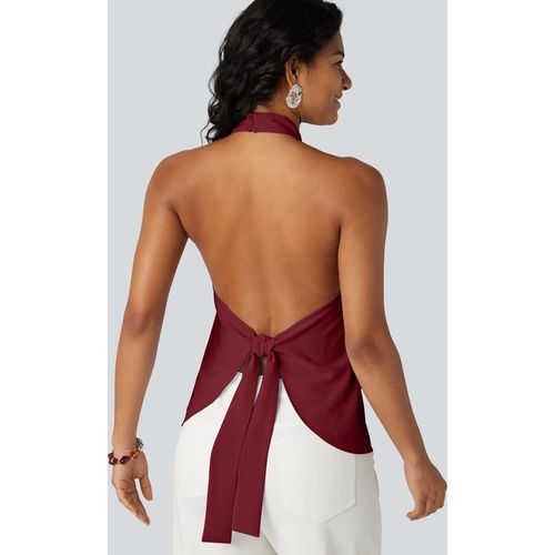 Halara Backless Tie-back Casual Halter Top - Ruby Wine
