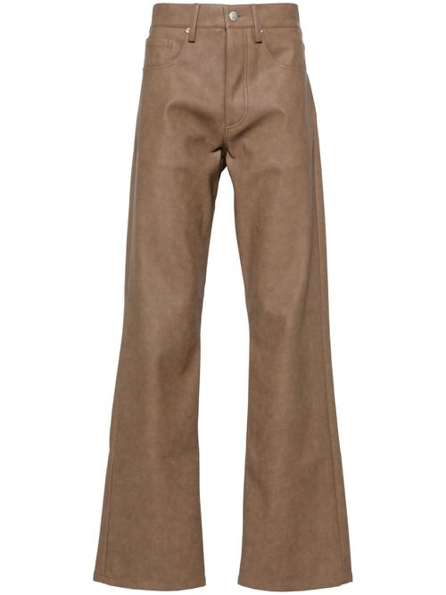 Faux-leather straight-leg trousers - Brown