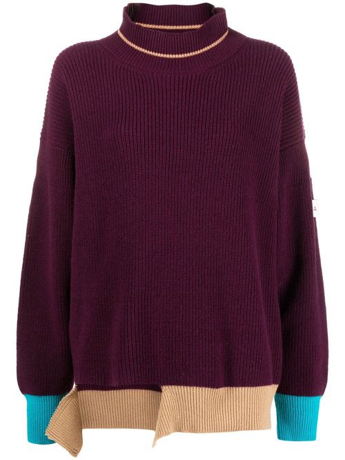 Unpicked-hem colour-block jumper - Purple