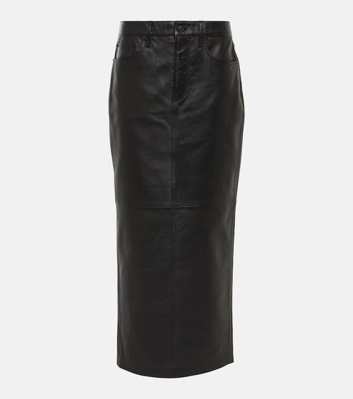 Back-slit leather maxi skirt
