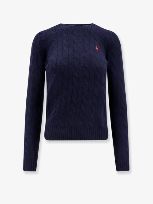 Cable Knit Wool-Cashmere Sweater — Navy