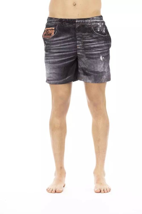 Denim Print Swim Shorts — Black