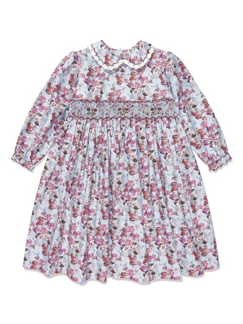 Floral-print smocked minidress - Blue