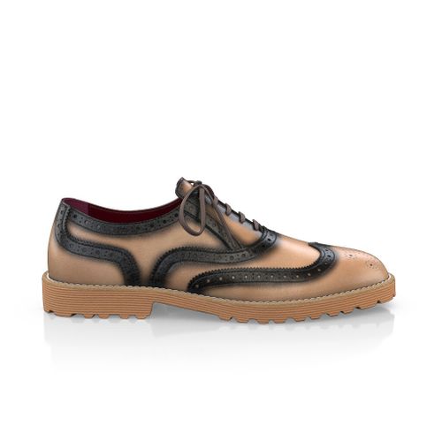 Custom Men's Luxury Oxford Dress Sneakers Handmade in Italy - Beige Premium Leather - Brogues - GIROTTI