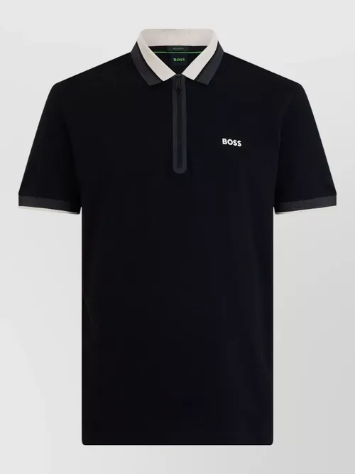 Boss - cotton polo shirt zip collar contrast tri