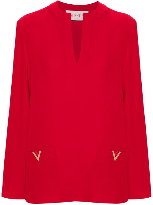 V-logo silk blouse - Red