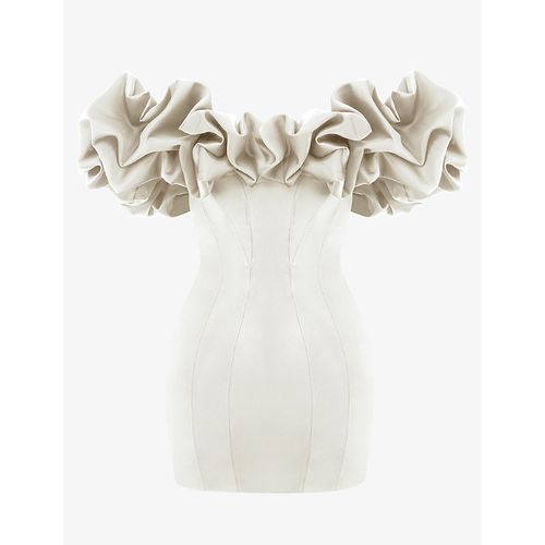 Womens Ivory Selena Ruffle-trim Strapless Satin Mini Dress
