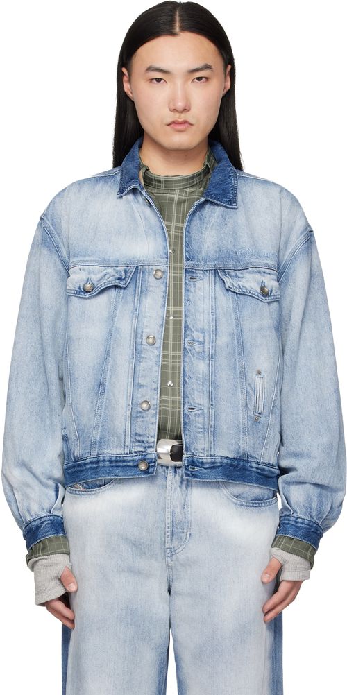 Blue Medium-Light Skeleton Denim Trucker Jacket