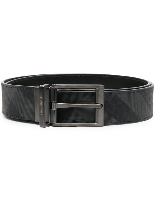 Check-print reversible belt - Grey