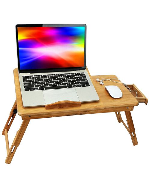 IMounTEK Bamboo Lap Desk with Foldable Leg & Adjustable Tilt Surface