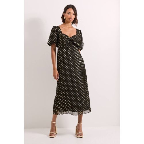 Dorothy Perkins Women's DP Luxe Bow Front Puff Sleeve Metallic Midaxi Dress in Black