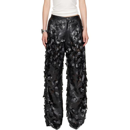 Black Laser Cut Faux-Leather Trousers