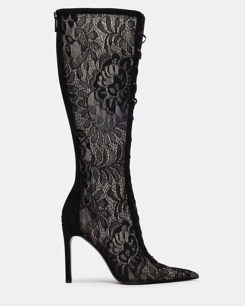 Steve Madden Women's Maxine Lace-Up Boots - Black Lace - - Suede