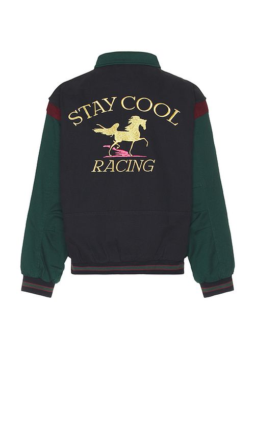 Stay Cool Racing Bomber Jacket in Black. L. Also in M, XL/1X
