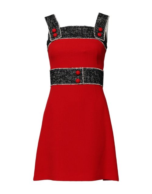 Wool Tweed-Trimmed Dress — Red