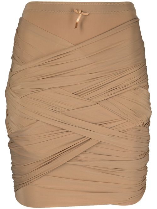 RUCHED SKIRT WITH INTERWEAVING - Brown
