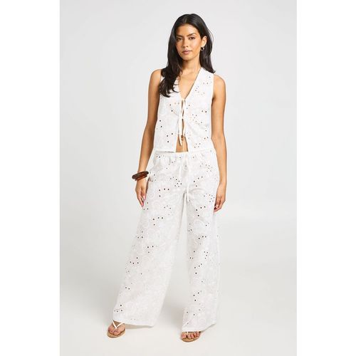 Boohoo Womens Broderie Drawstring Wide Leg Trouser - White