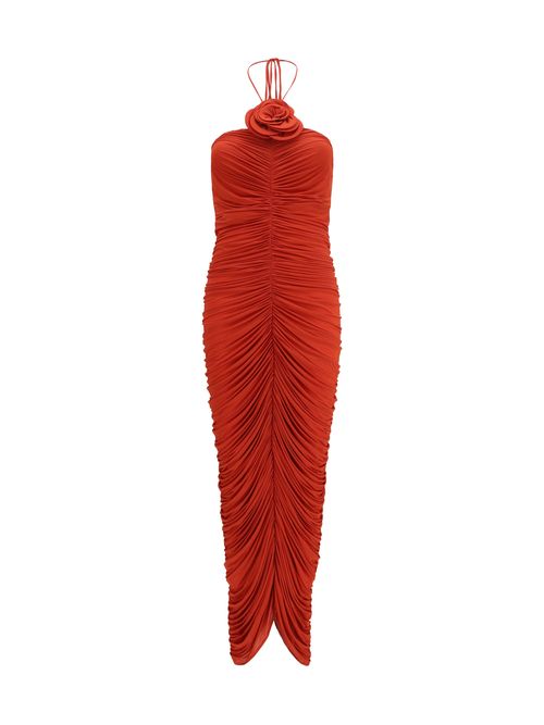 Halterneck Ruched Dress — Red
