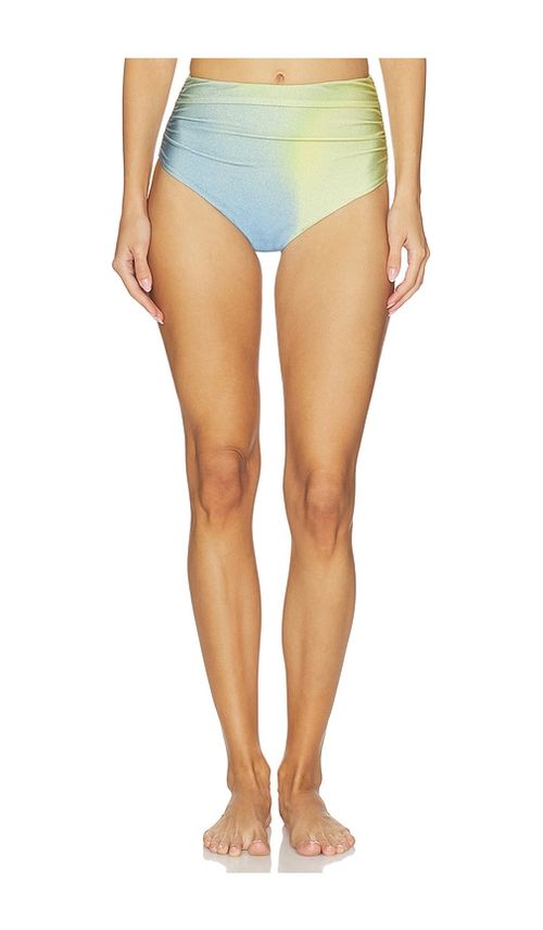 SIMKHAI Teya High Waisted Ruched Bikini Bottom in Blue,Yellow. - M also in L