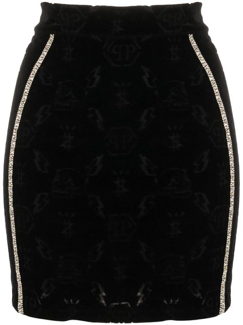 Monogram print fitted skirt - Black