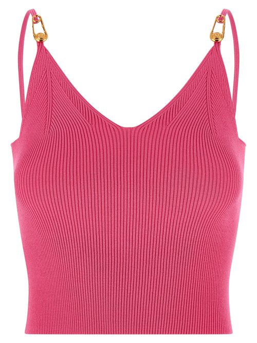 Stretch Ribbed-Knit with Safety Pin Details Tank Top — Pink