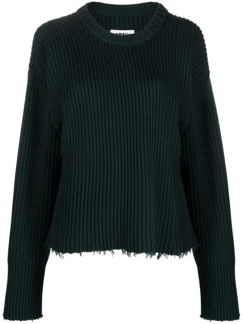 Ribbed-knit distressed jumper - Green