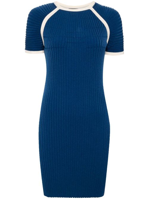 2000s contrasting-trim ribbed minidress - Blue