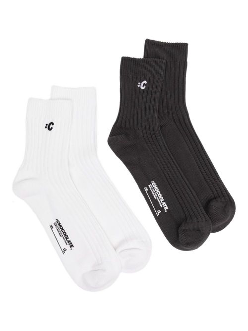 Letter-embroidered socks (set of two) - White