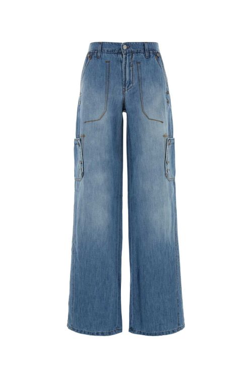 Cotton-Linen Cargo Jeans — Blue
