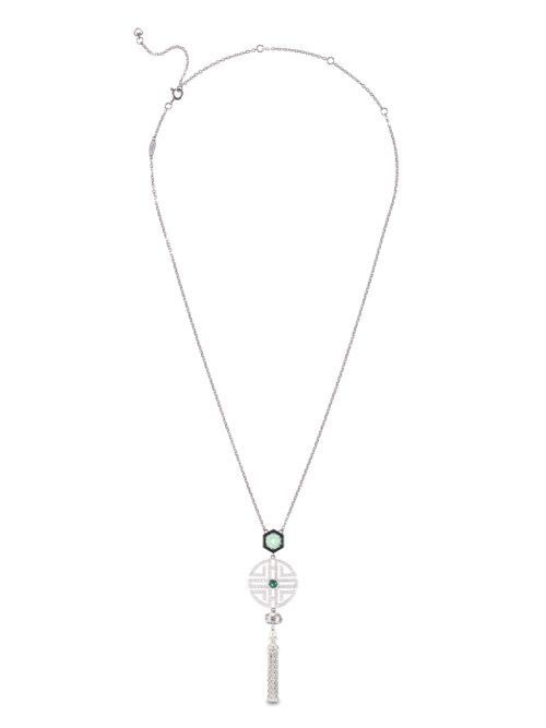 Tassel-detail crystal-embellished necklace - Silver