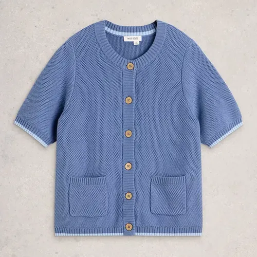 White Stuff Isabella Short Sleeve Cardigan Mid Blue