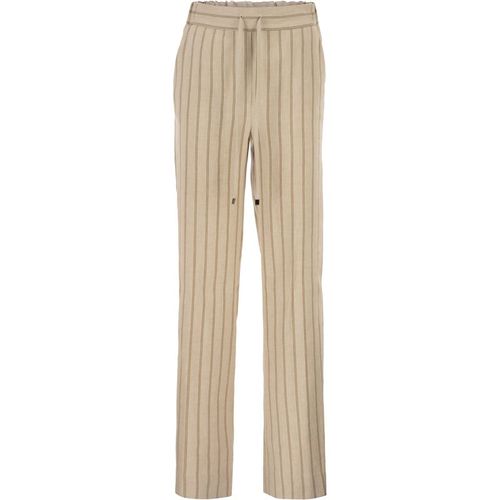 Antonelli Firenze Pinstriped Slim Fit Trousers In Mélange Linen