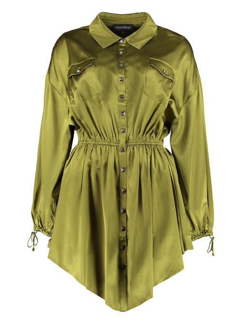 Satin button-up mini dress - Green