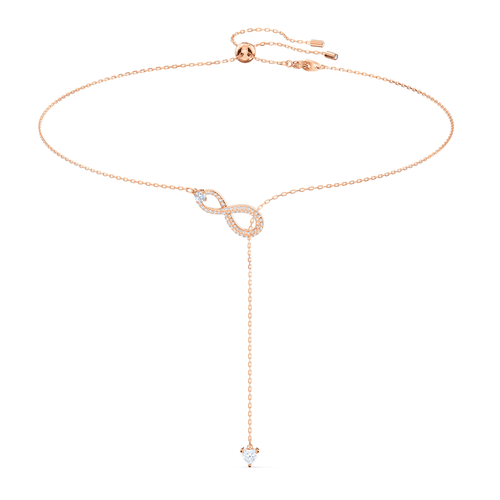 Infinity Y necklace, Infinity, White, Rose gold-tone plated