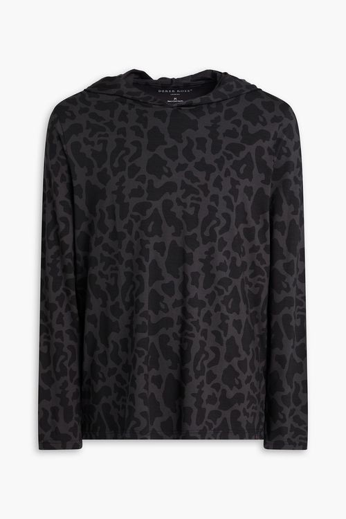 Leopard-print stretch-modal jersey hoodie - Black - XS