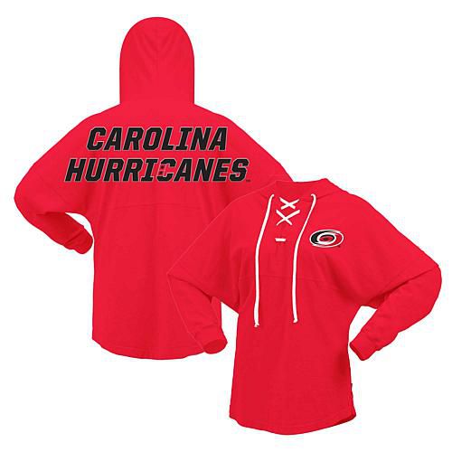 Women's Fanatics Red Carolina Hurricanes Jersey Lace-Up V-Neck Long Sleeve Hoodie T-Shirt - Size Large