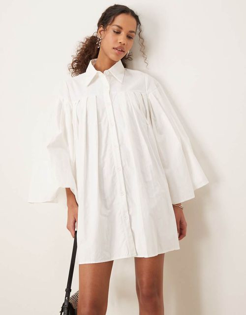 ghospell oversized collar mini dress in pearl ivory Ghospell oversized collar mini dress in pearl ivory