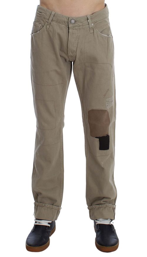 Acht Beige Cotton Patchwork Men's Jean