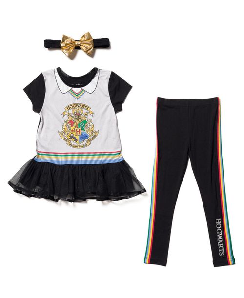 Girls Gryffindor Ravenclaw Cosplay T-Shirt Dress Leggings and Headband 3 Piece Outfit Set to - Hogwarts