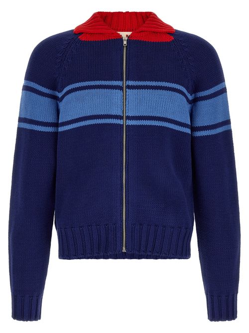 Color-Block Knit Cardigan — Navy