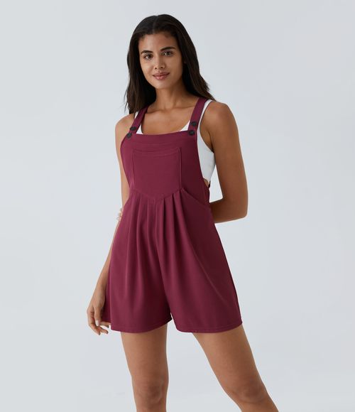 Pockets Waffle Casual Overalls  - Anemone
