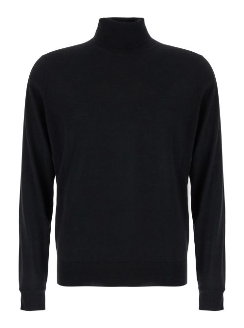 Merino Wool Blend Turtleneck Sweater — Black