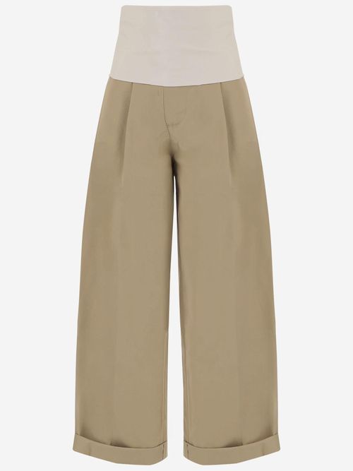 Wide-Leg Cotton Trousers — Beige