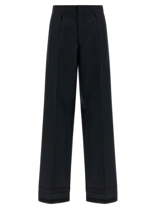 Wool Blend Wide-Leg Trousers — Black