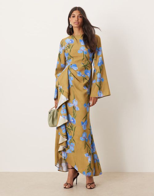 ASOS DESIGN | ASOS DESIGN drape maxi dress with ball trim strap detail in  chartreuse-Green | Realry