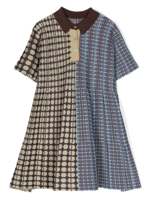 Polo-collar patchwork dress - Multicolour