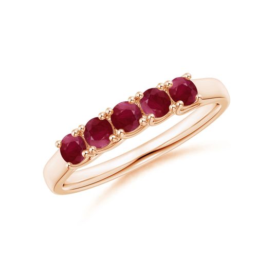 Angara 0.55 Carat Half Eternity Five Stone Ruby Wedding Band in 14K Rose Gold