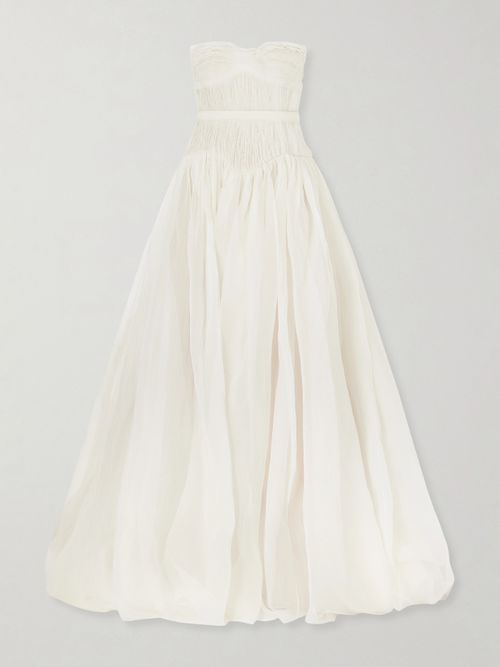 Strapless Bustier Crinkled Silk-organza Gown