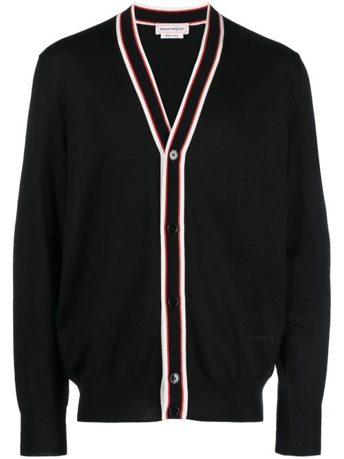 Striped-edge V-neck cardigan - Black
