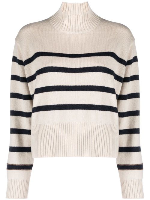 Stripe-print mock-neck jumper - BEIGE